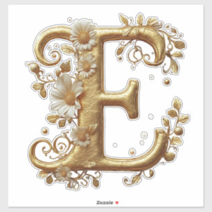 Eleganter goldener Buchstabe E mit floralem Design Aufkleber