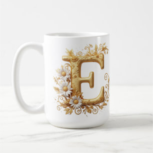 Eleganter goldener Buchstabe E mit floralem Design Kaffeetasse