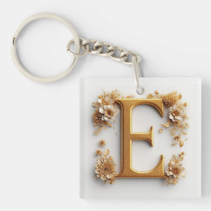 Eleganter goldener Buchstabe E mit zarten Blumen Schlüsselanhänger