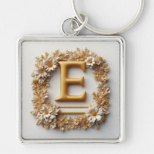 Eleganter goldener Buchstabe E mit zarten Blumen Schlüsselanhänger