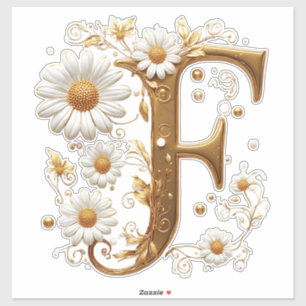 Eleganter goldener Buchstabe F mit floralen Verzie Aufkleber