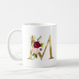 Eleganter goldener Buchstabe M Blush Burgunder-Ros Kaffeetasse