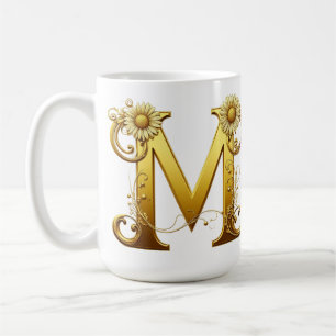 Eleganter goldener Buchstabe M mit floralen Verzie Kaffeetasse