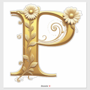 Eleganter goldener Buchstabe P mit floralen Verzie Aufkleber