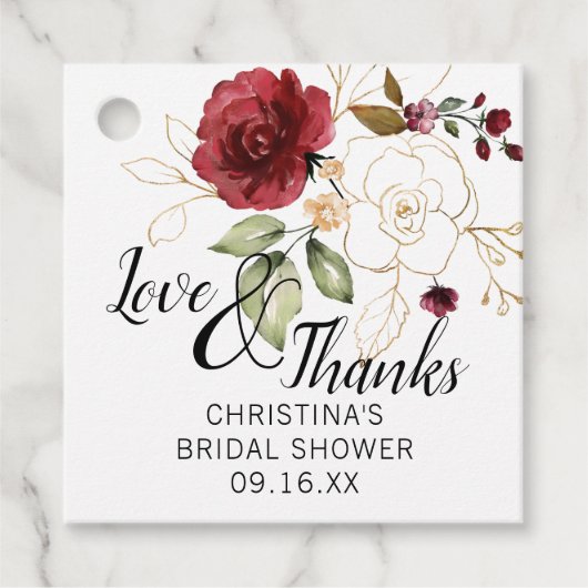 Eleganter goldener Burgund-Brautparty-Geschmack Geschenkanhänger (Vorderseite)