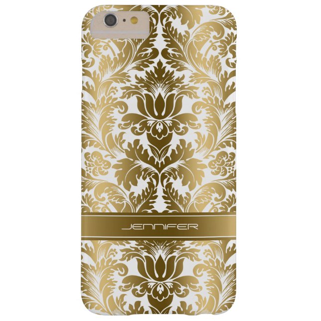 Eleganter goldener Damaskus 2 weißer Hintergrund Case-Mate iPhone Hülle (Rückseite)