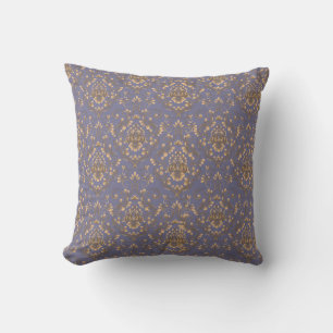 Eleganter goldener Damast auf Periwinkle-Blau Kissen