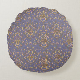 Eleganter goldener Damast auf Periwinkle-Blau Rundes Kissen