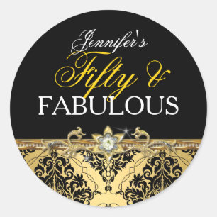Eleganter goldener Damast Fifty und Fabulous 2 Runder Aufkleber