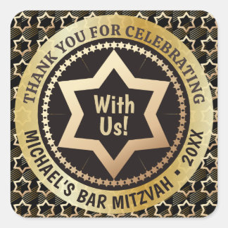Eleganter goldener Davidstern Bar-Mizwa-Dankeschön Quadratischer Aufkleber