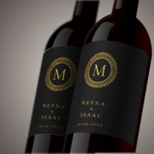 Eleganter goldener Deco-Kranz-Monogramm Weinetikett