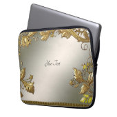 Eleganter goldener dekorativer Blumenschlauch Laptopschutzhülle (Vorderseite Links)