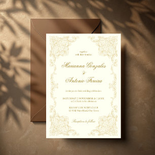 Eleganter goldener Elfenbein-Vintage-Rahmen Hochze Einladung