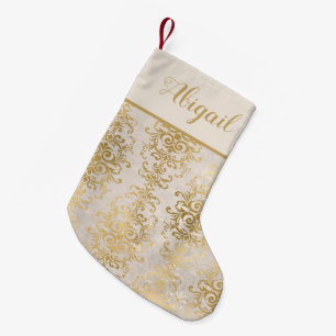 Eleganter goldener Elfenbeingold-Damaskus personal Kleiner Weihnachtsstrumpf