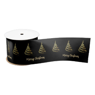 Eleganter goldener Frohe Weihnachten Baum Noten Satinband