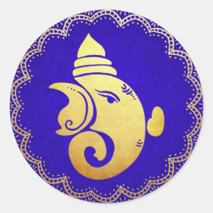 Eleganter goldener Ganapati indischer hinduistisch Runder Aufkleber