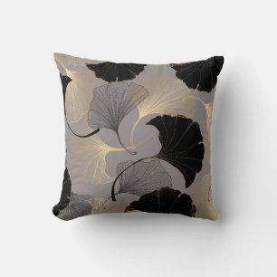Eleganter goldener Ginkgo, vintage Hintergrund. Kissen