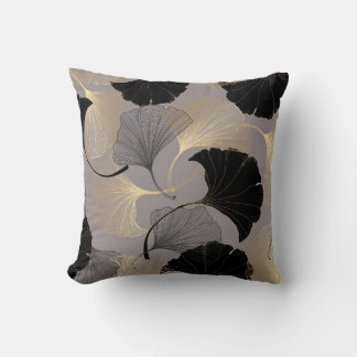 Eleganter goldener Ginkgo, vintage Hintergrund. Kissen