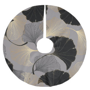 Eleganter goldener Ginkgo, Vintager Hintergrund. Polyester Weihnachtsbaumdecke