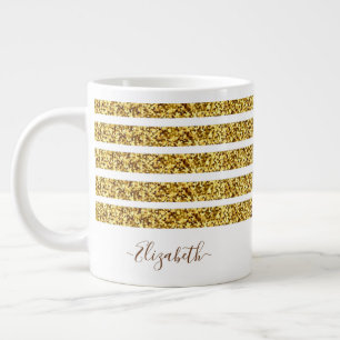 Eleganter goldener Glitter-Monogramm-Name Jumbo-Tasse