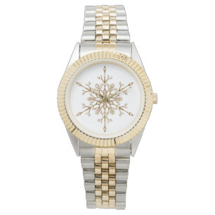 Eleganter goldener Glitter-Schneeflocken-Weihnacht Armbanduhr