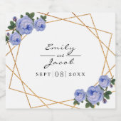 Eleganter Goldener Glitzer Geometric Blue Floral W Bierflaschenetikett (Einzelnes Label)