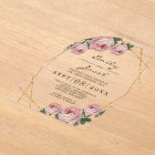 Eleganter Goldener Glitzer Geometrisches Rosa Blum Acryleinladungen (Ablage )