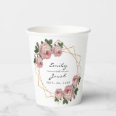 Eleganter Goldener Glitzer Geometrisches Rosa Blum Pappbecher (Rückseite)