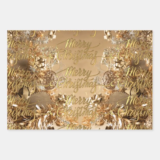 Eleganter Goldener Glitzer Snowflakes Frohe Weihna Geschenkpapier Set (Vorderseite 2)