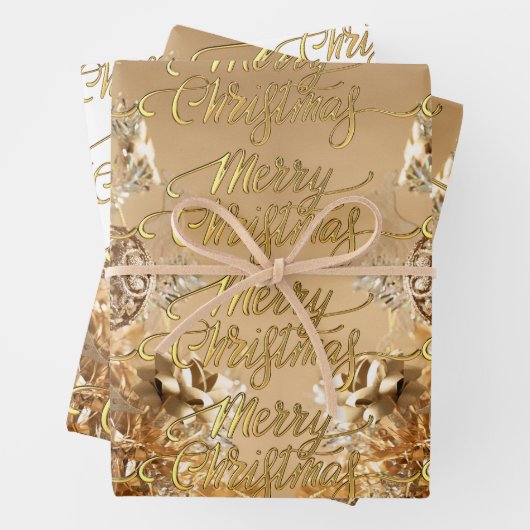 Eleganter Goldener Glitzer Snowflakes Frohe Weihna Geschenkpapier Set (Beispiel)