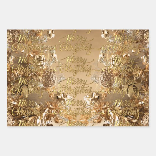 Eleganter Goldener Glitzer Snowflakes Frohe Weihna Geschenkpapier Set (Vorderseite)