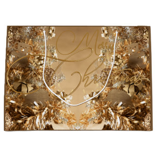 Eleganter Goldener Glitzer Snowflakes Frohe Weihna Große Geschenktüte