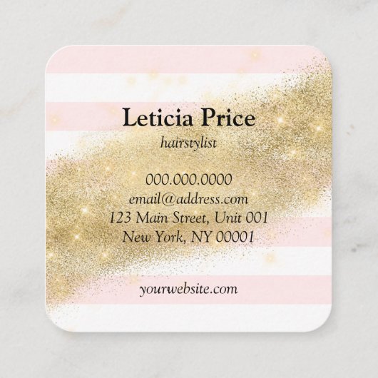 Eleganter goldener Glitzer Streifen Quadratische Visitenkarte (Rückseite)