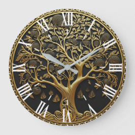 Eleganter goldener gravierter Baum Große Wanduhr