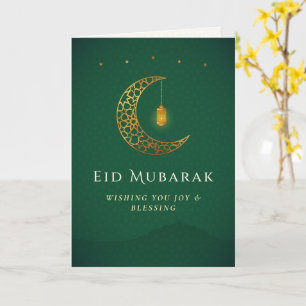 Eleganter goldener Halbmond Eid Mubarak-Gruß Karte