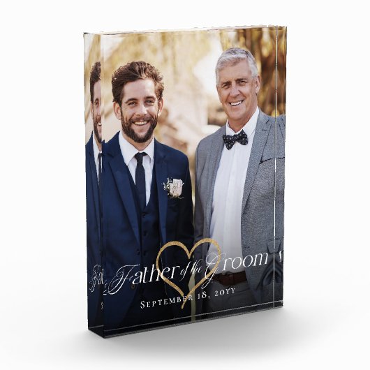 Eleganter Goldener Herz Vater des Groom Keepsake Fotoblock (Links)