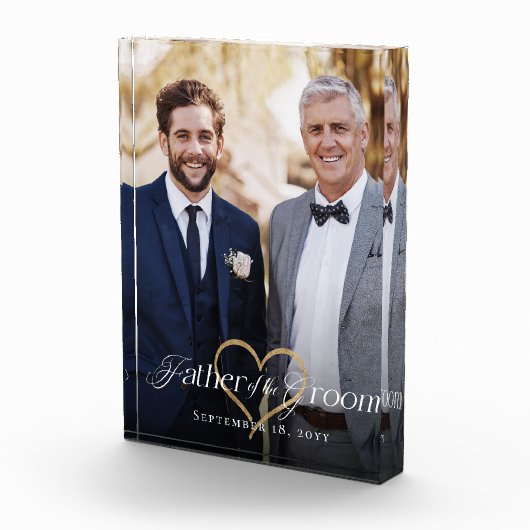 Eleganter Goldener Herz Vater des Groom Keepsake Fotoblock (Rechts)