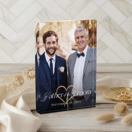 Eleganter Goldener Herz Vater des Groom Keepsake Fotoblock