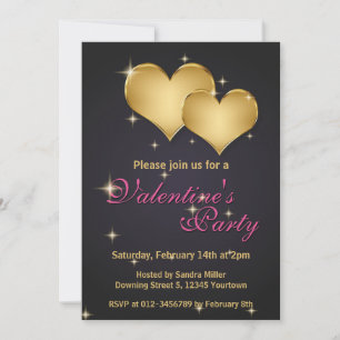 Eleganter Goldener Herzname - Valentinstag Einladung