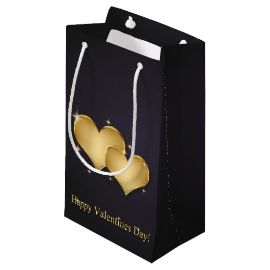 Eleganter Goldener Herzname - Valentinstag Kleine Geschenktüte (Vorderseite Schrägansicht)