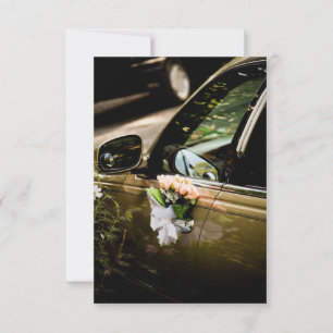 Eleganter goldener Hochzeitsauto-Griff Pfirsichros Einladung
