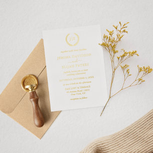 Eleganter goldener Kranz Monogramm Hochzeit Folieneinladung