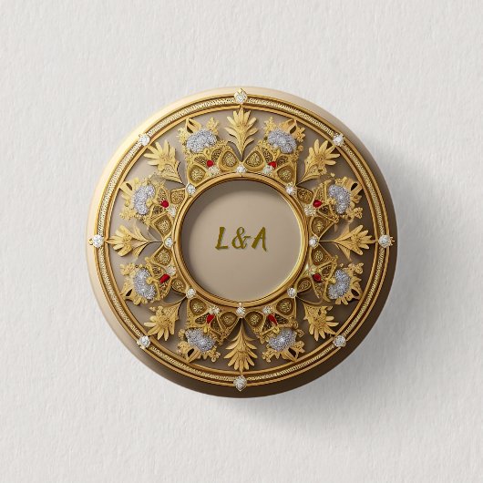 Eleganter goldener kreisförmiger Rahmen Button (Vorderseite)