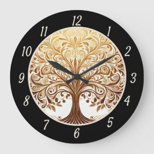 Eleganter Goldener Lebensbaum Spirituelles Zen Yog Große Wanduhr