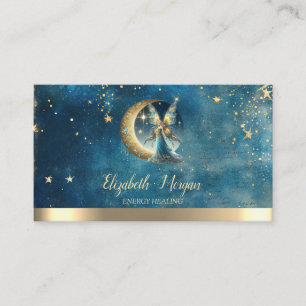 Eleganter goldener Mond Fee Sterne Blaue Aquarellm Visitenkarte
