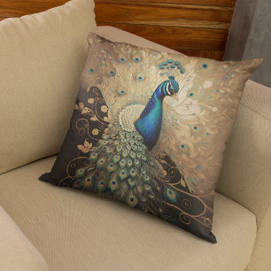 Eleganter Goldener Pfauen Vogel Kissen