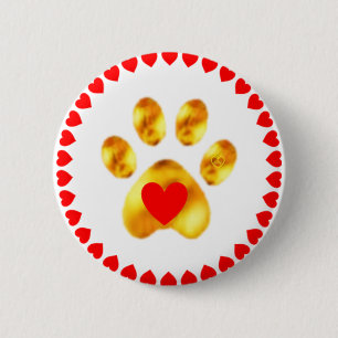 Eleganter goldener Pfoten mit Herz Button