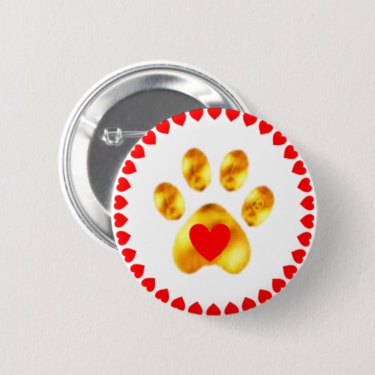 Eleganter goldener Pfoten mit Herz Button (Vorne & Hinten)