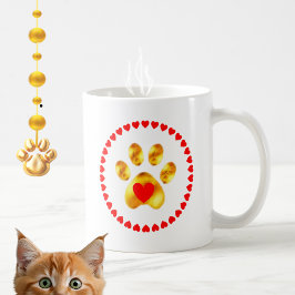 Eleganter goldener Pfoten mit Herz Kaffeetasse