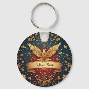 Eleganter goldener Phönixrahmen mit floralen Motiv Schlüsselanhänger